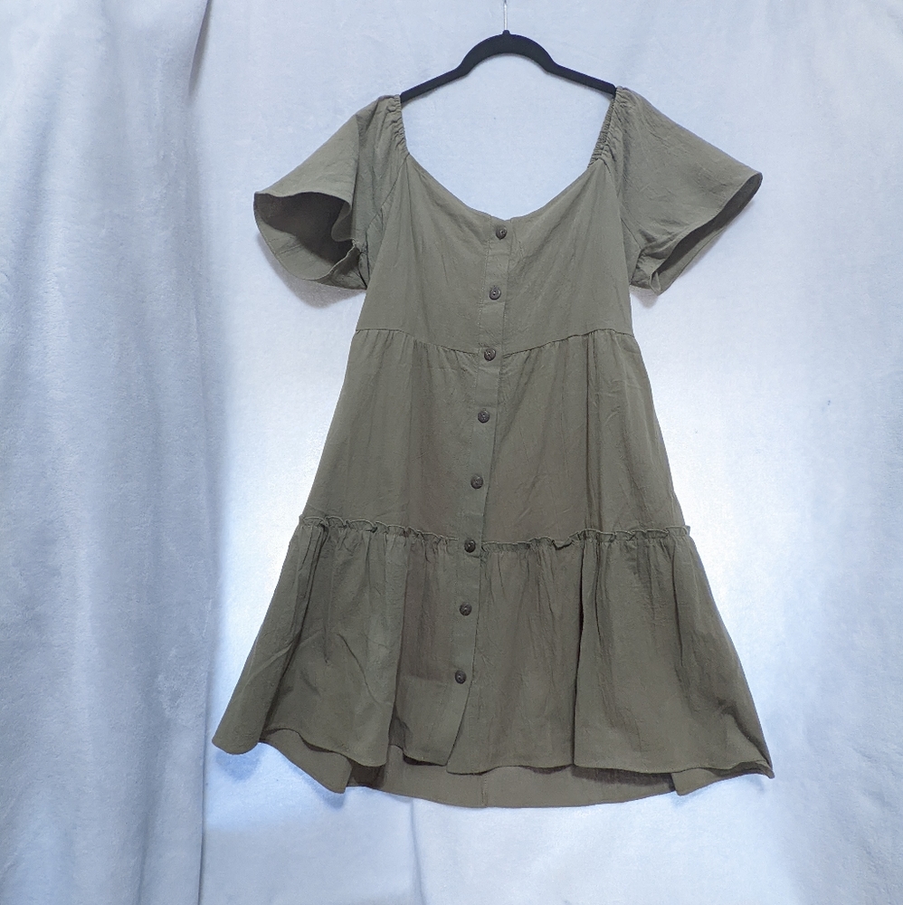 Olive green midi dress. XL.